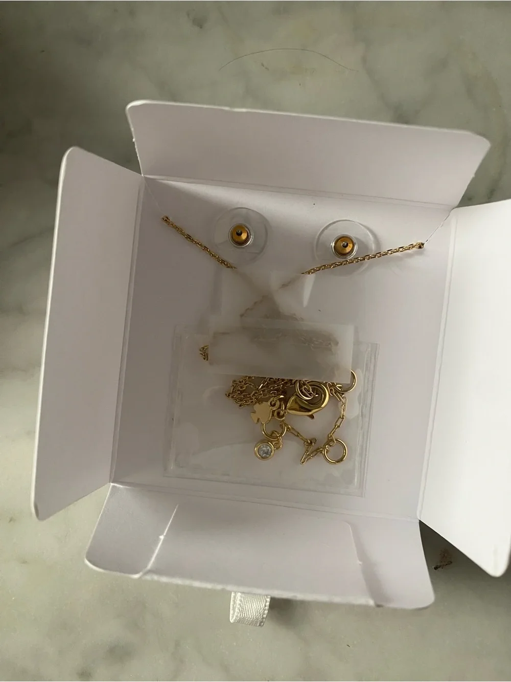 Kate Spade “Spell It Out” Gold/clear Heart Shaped Necklace And Earring Set New